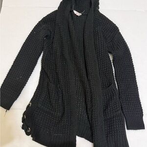 No Boundaries Black Open-Front Hooded Knit Cardigan